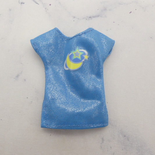 Barbie Doll Size Shirt Top Blue Rash Guard Short Sleeve Moon Stars Logo