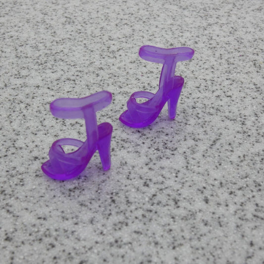 Barbie Doll Size Shoes High Heel Clear Purple Sandals Open Toe Straps B1 Clone