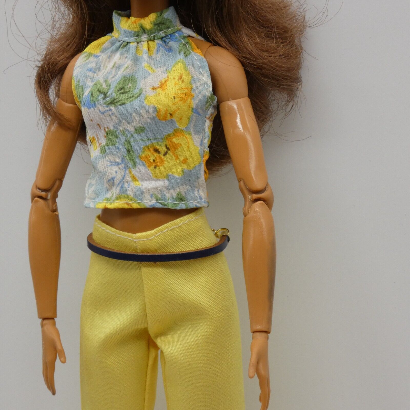 Barbie Doll Size Navy Blue Belt Thin Leather Gold Chain Fits Curvy Adjustable