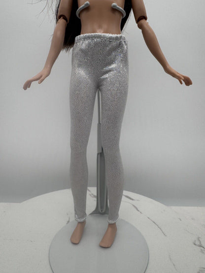 Skipper Doll Size Yoga Pants Silver Metallic Sheen Leggings Tights Elastic Waist