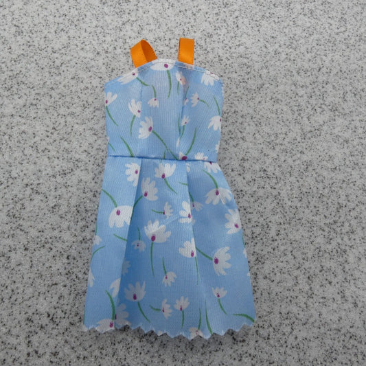 Barbie Doll Size Sun Dress Sleeveless Tank Blue Floral Nylon Orange Straps