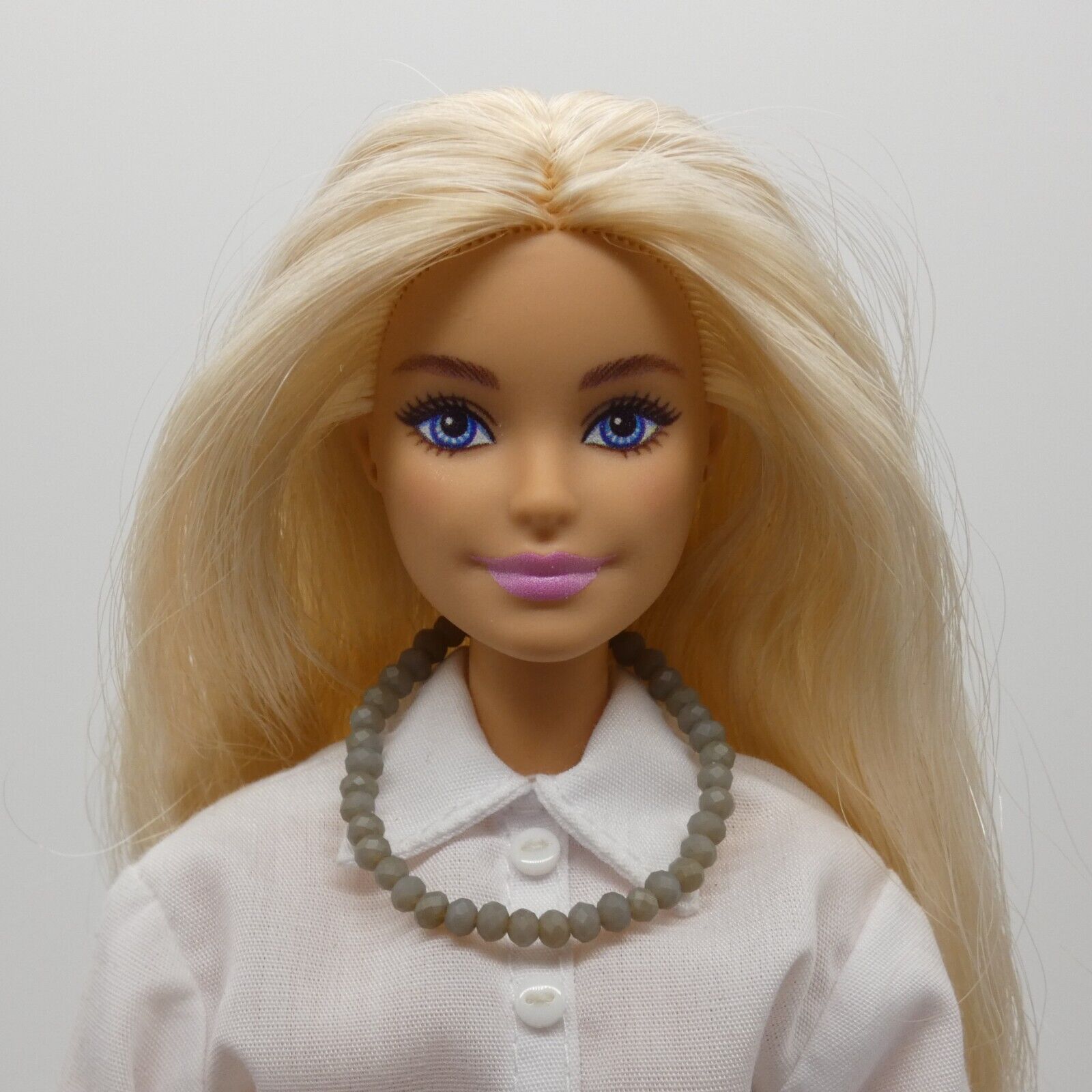 Barbie Doll Size Matte Gray Beaded Necklace Choker Faceted Stretch Classy