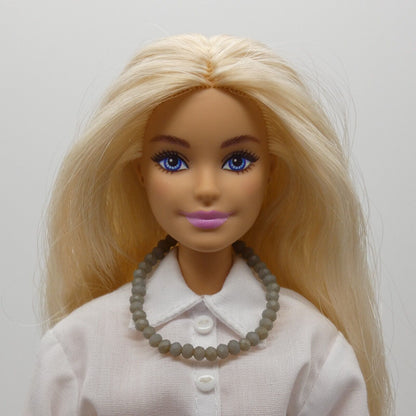 Barbie Doll Size Matte Gray Beaded Necklace Choker Faceted Stretch Classy