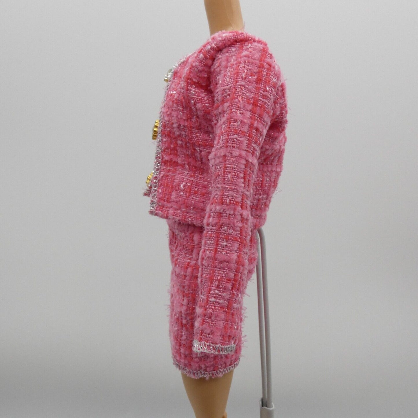 Barbie Doll Size Pink Tweed Suit Jacket Skirt Tube Top Fits Model Muse Xian Xian