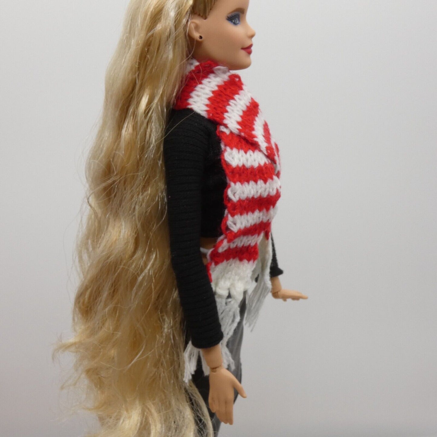 Scarf For Integrity Toys Barbie Size Doll Red White Stripe Fringe Knitted FR