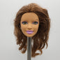 Barbie Doll Head Summer Face Missing Make-up Eyebrows Brown Hair Green Eyes