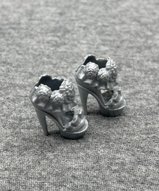 Barbie Doll Shoes Silver Platform Heels Ruffles Life In The Dreamhouse CDB20