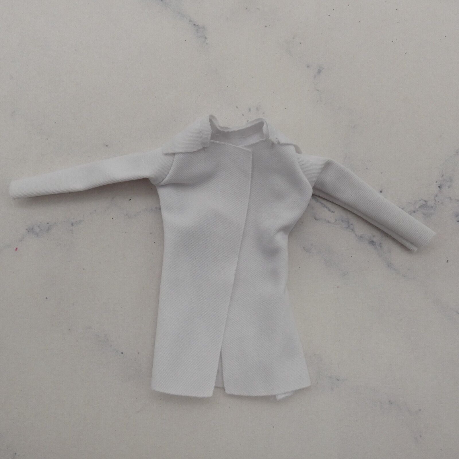 Barbie Doll Size Lab Coat Jacket White Smock Long Sleeve Wide Collar No Belt