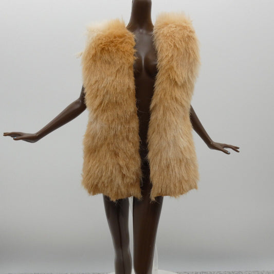 Barbie Doll Size Faux Fur Vest Brown Tan Beige Long Fits Model Muse MTM