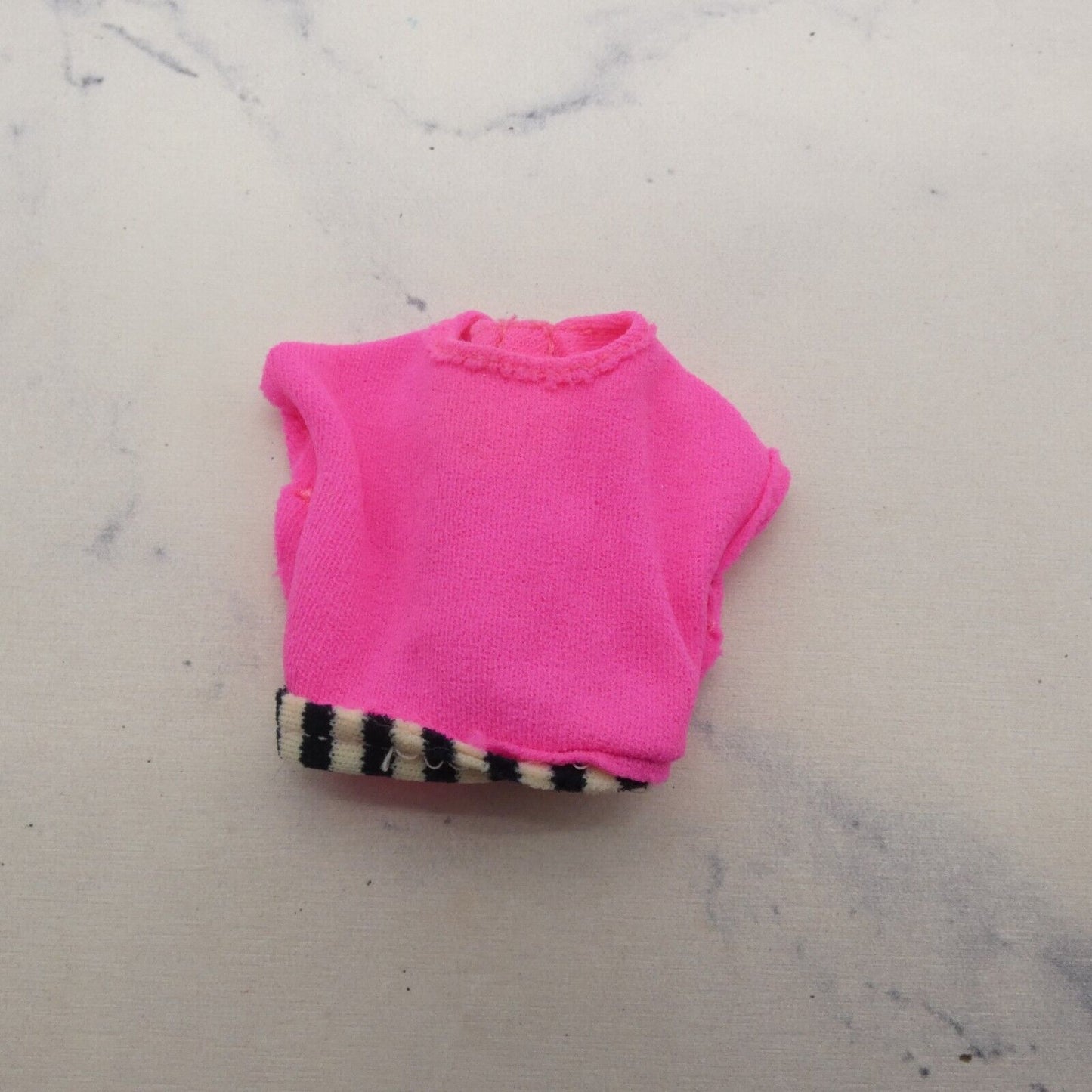 Barbie Doll Size Shirt Top Pink Flex Fabric Black White Striped Bottom Hem