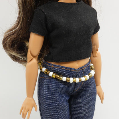 Barbie Doll Size Belt Gold Copper White Chain Fits Curvy Adjustable Handmade