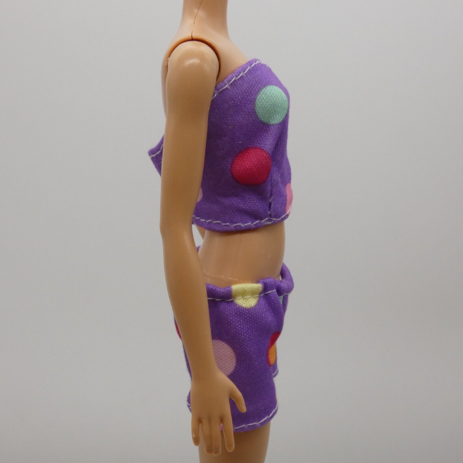 Barbie Doll Size Purple Polka Dot Two Piece Swimsuit Pajamas Top Shorts Clone