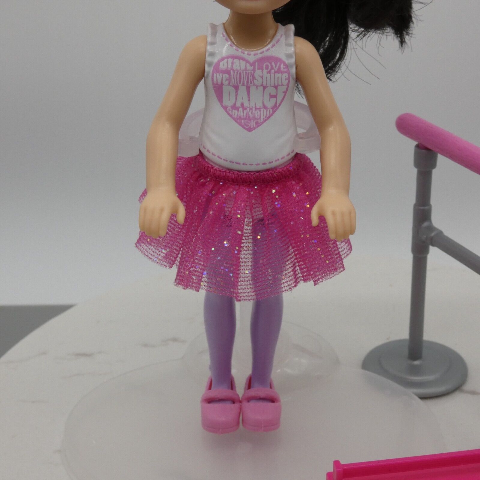 Barbie Chelsea Girl Doll Ballet Black Hair Skirt Shoes Crown Barre 2017 FHK98