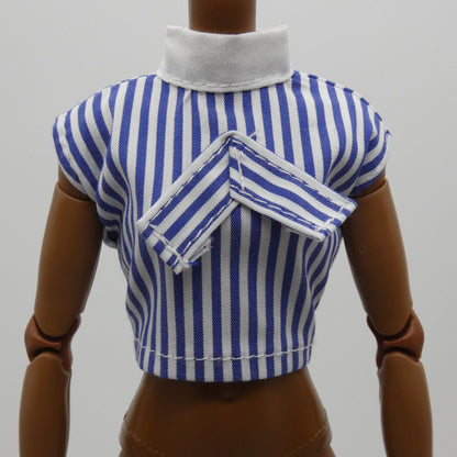 Barbie Size Doll Top Blue White Sleeveless Crop Shirt Fits Made To Move