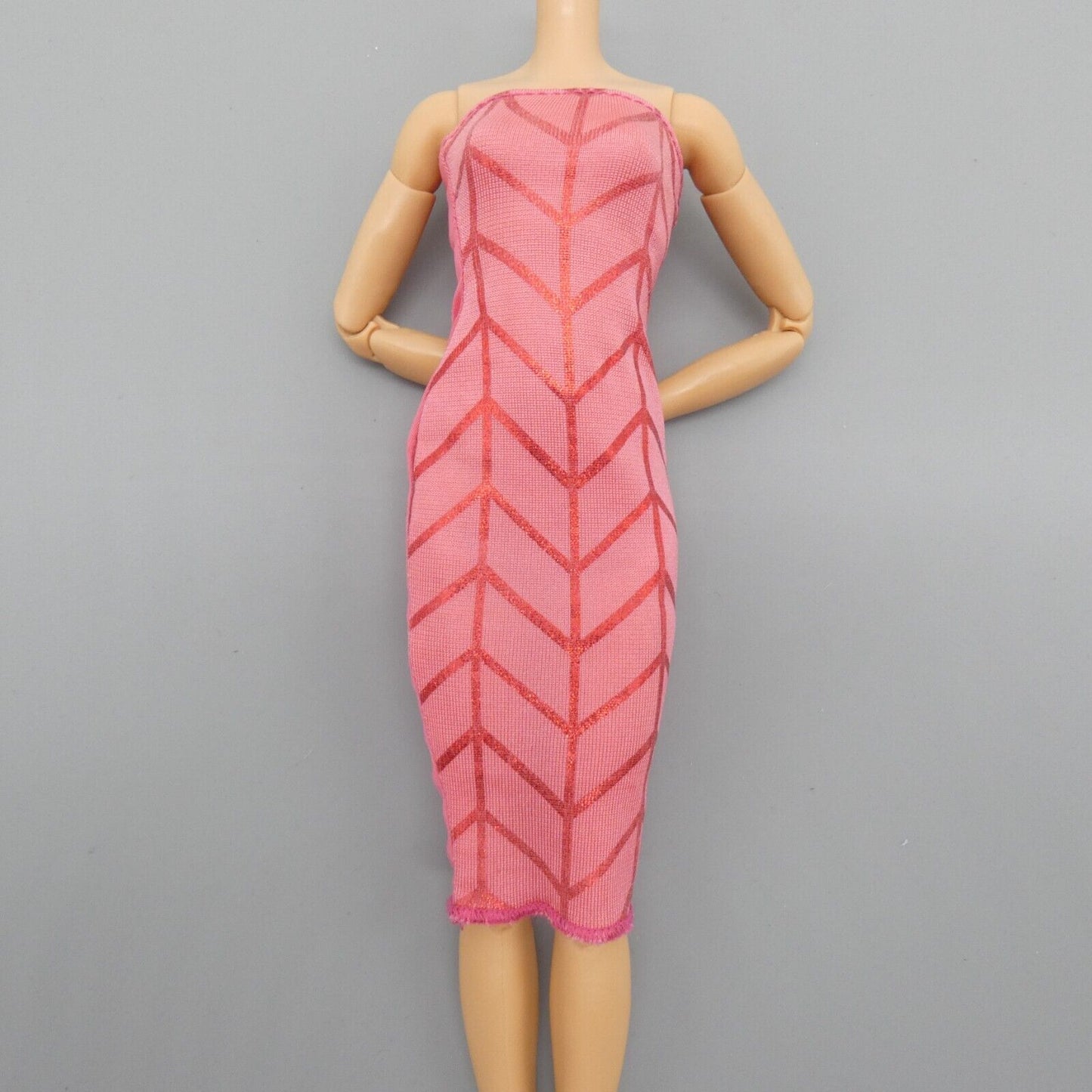 Barbie Doll Size Dress Pink Form Fitting Maxi Strapless Sleeveless Fashionistas