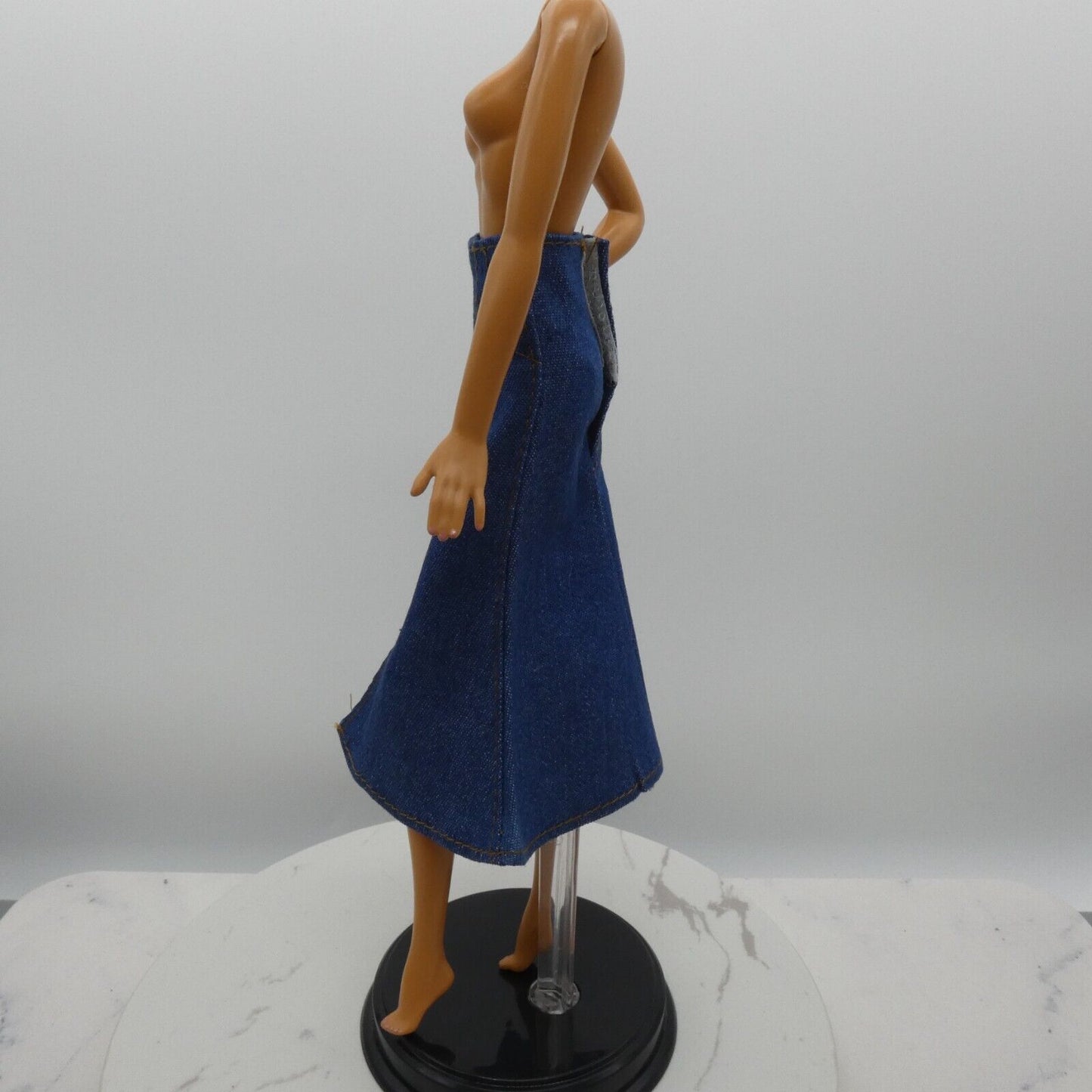 Barbie Doll Size Long Skirt Blue Denim Maxi A Line Ankle Slit Fits Model Muse