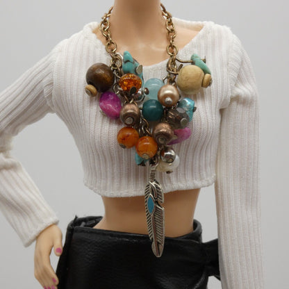 Barbie Doll Size Necklace Southwest Inspired Dangle Beads Chain OOAK 11.5 Inch