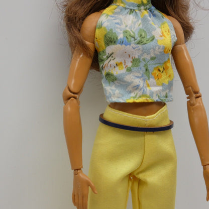 Barbie Doll Size Navy Blue Belt Thin Leather Gold Chain Fits Curvy Adjustable