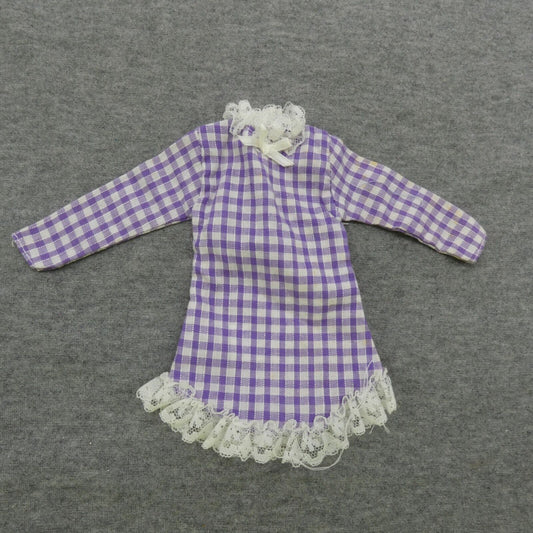 Barbie Doll Dress Nightgown Purple White Checkered Genuine 80s Mattel