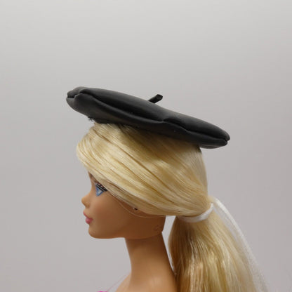 Zuru Mini Brands Fashions Doll Size Beret Hat Black Vinyl Pleather Like Series 3