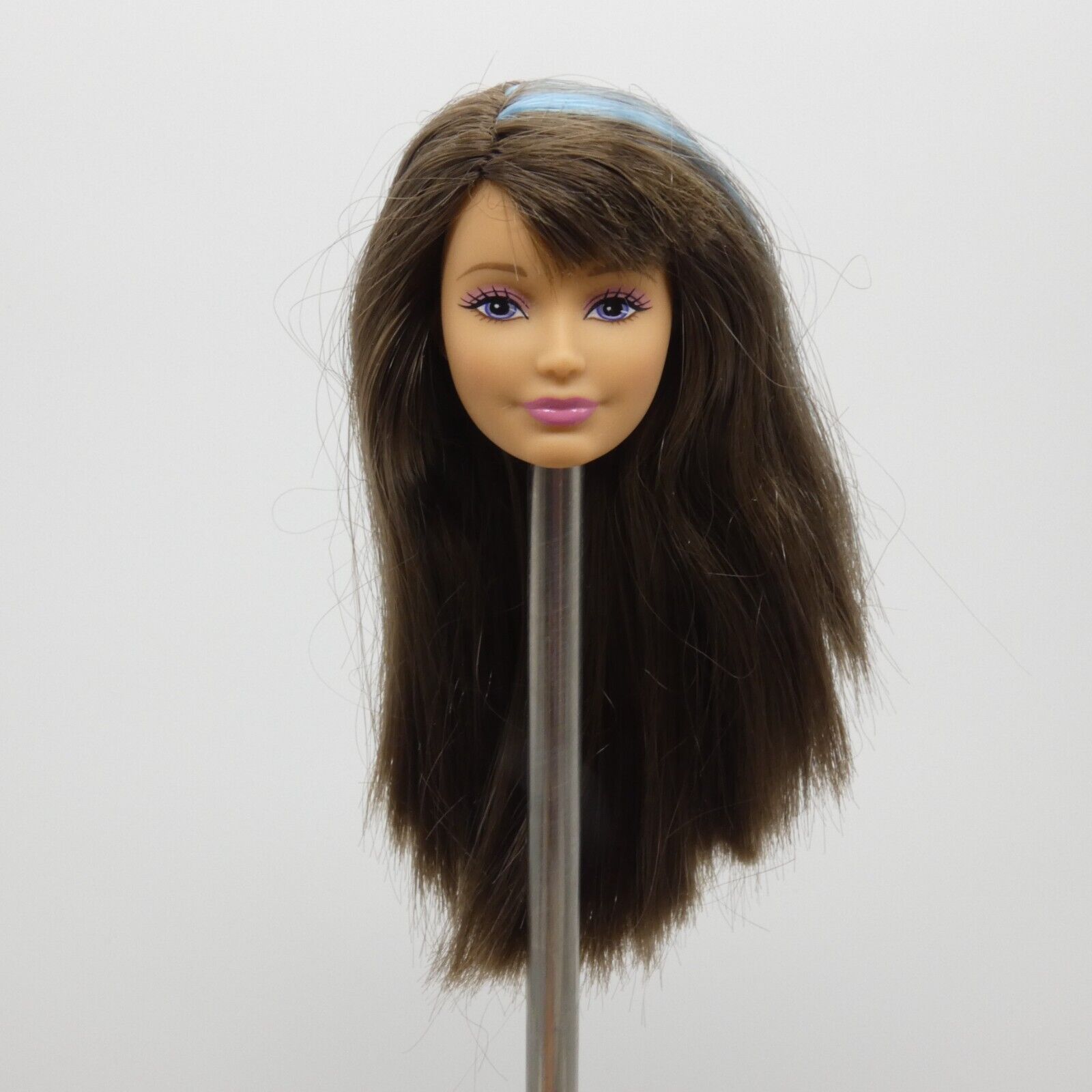 Barbie Dreamhouse Skipper Doll Head Brown Blue Hair Closed Mouth 2012 W3283