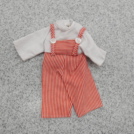 Barbie Doll Size Romper Red White Striped Overalls Short Sleeve Homemade