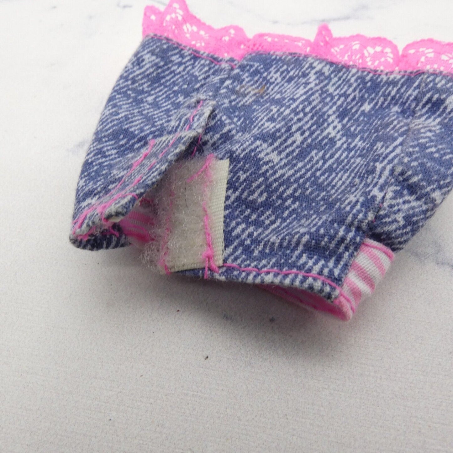 Barbie Doll Size Skirt 80s 90s Super Star Era Blue Jean Denim Like Pink Lace