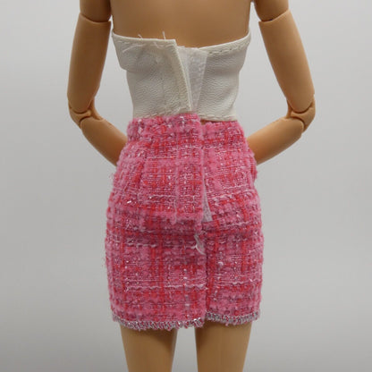 Barbie Doll Size Pink Tweed Suit Jacket Skirt Tube Top Fits Model Muse Xian Xian