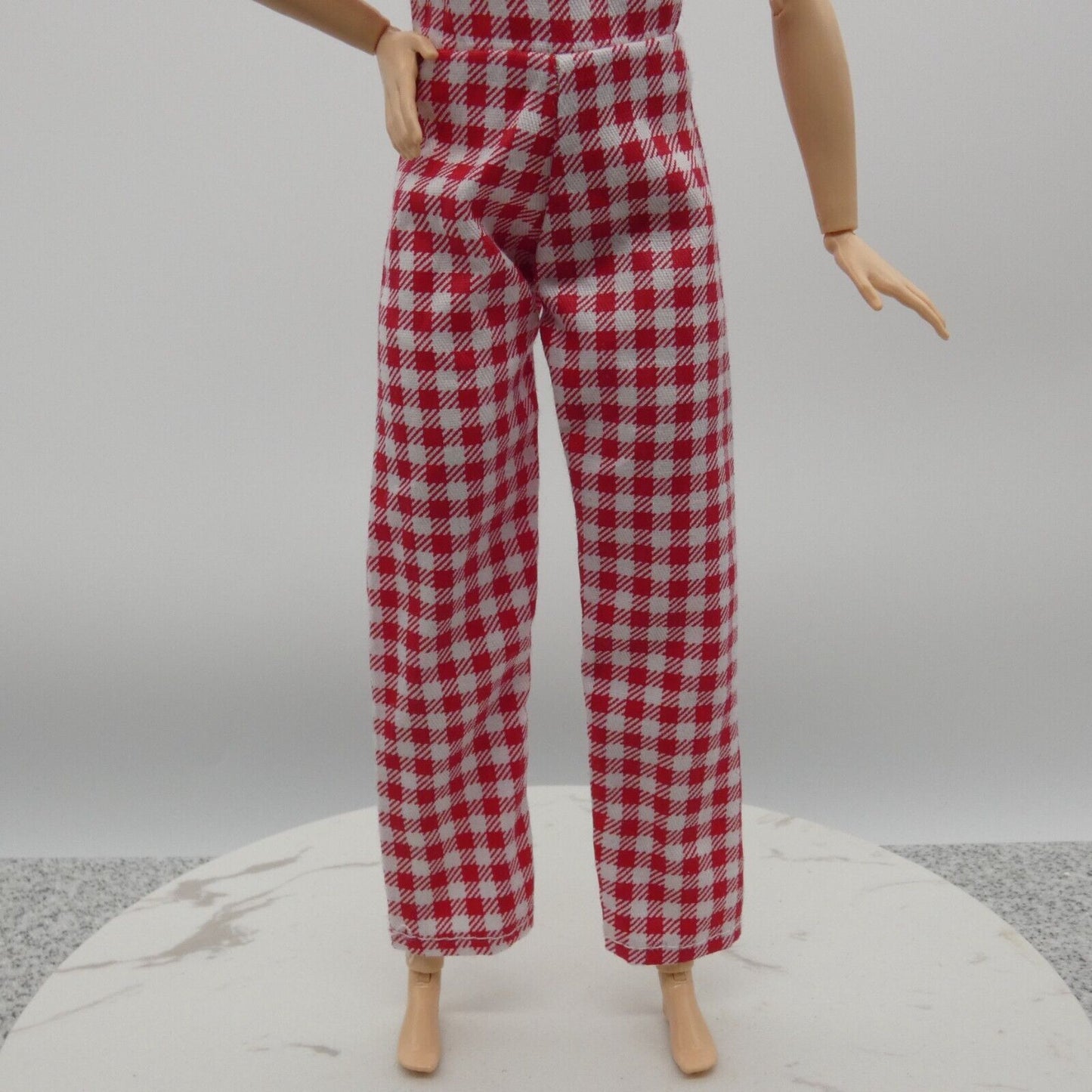 Barbie Doll Size Jumpsuit Red White Gingham Cold Shoulder Ankle Fit Made To Move