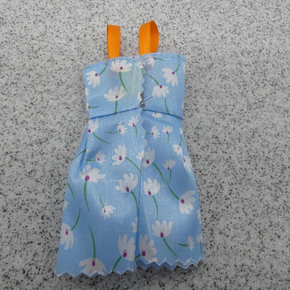 Barbie Doll Size Sun Dress Sleeveless Tank Blue Floral Nylon Orange Straps