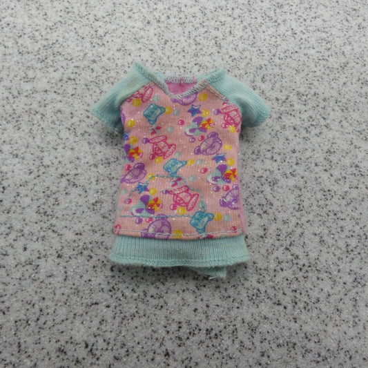 Skipper Doll Size Shirt Top Pink Aqua Trim Short Sleeve Teddy Bears