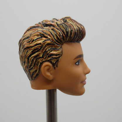 Barbie Beach Ken Doll Head Molded Black Bronze Blonde Hair OOAK 2022 HDK53