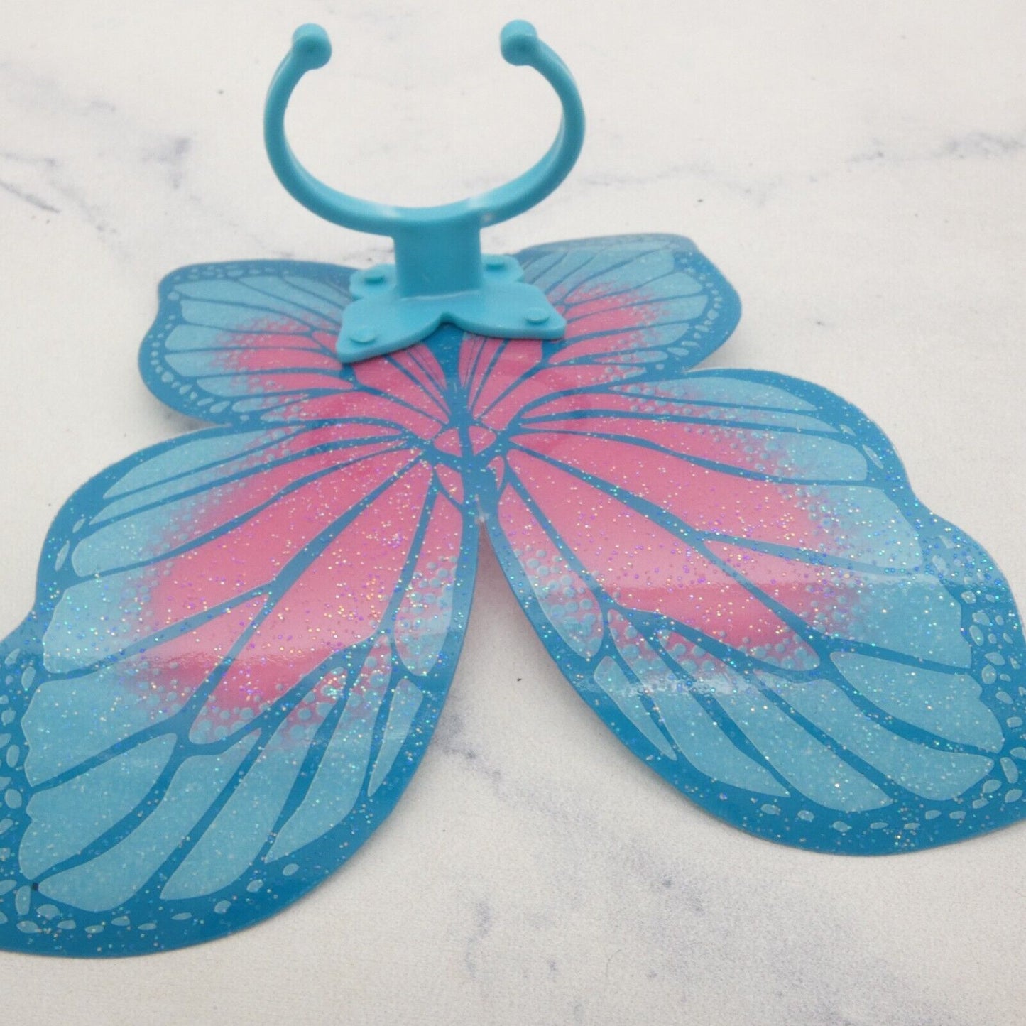 Barbie Doll Size Fairy Wings Turquoise Blue Pink Plastic Clip On Accessory