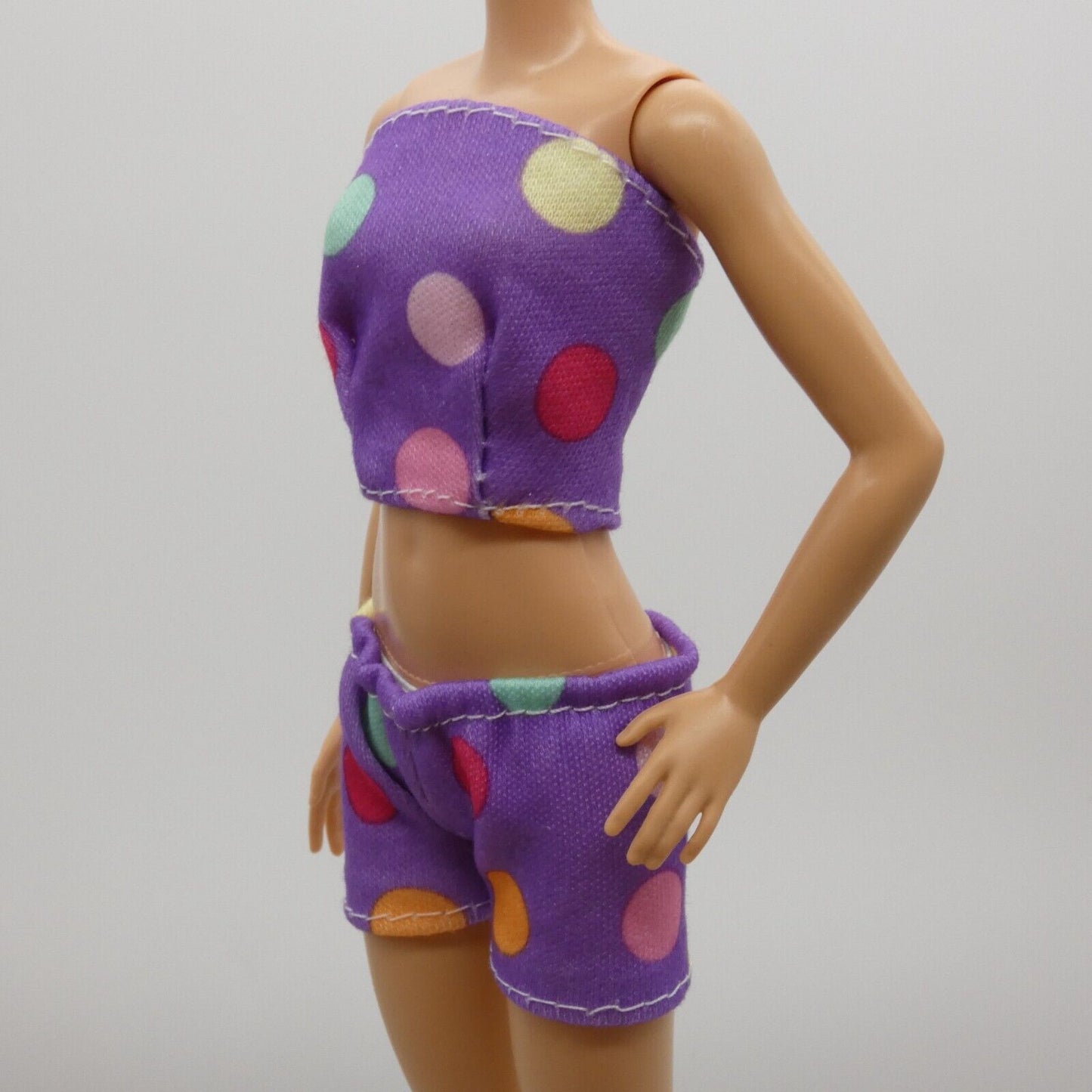 Barbie Doll Size Purple Polka Dot Two Piece Swimsuit Pajamas Top Shorts Clone