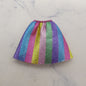 Barbie Doll Size Rainbow Colored Skirt A-Line Elastic Waist Raw Hem Mid Thigh