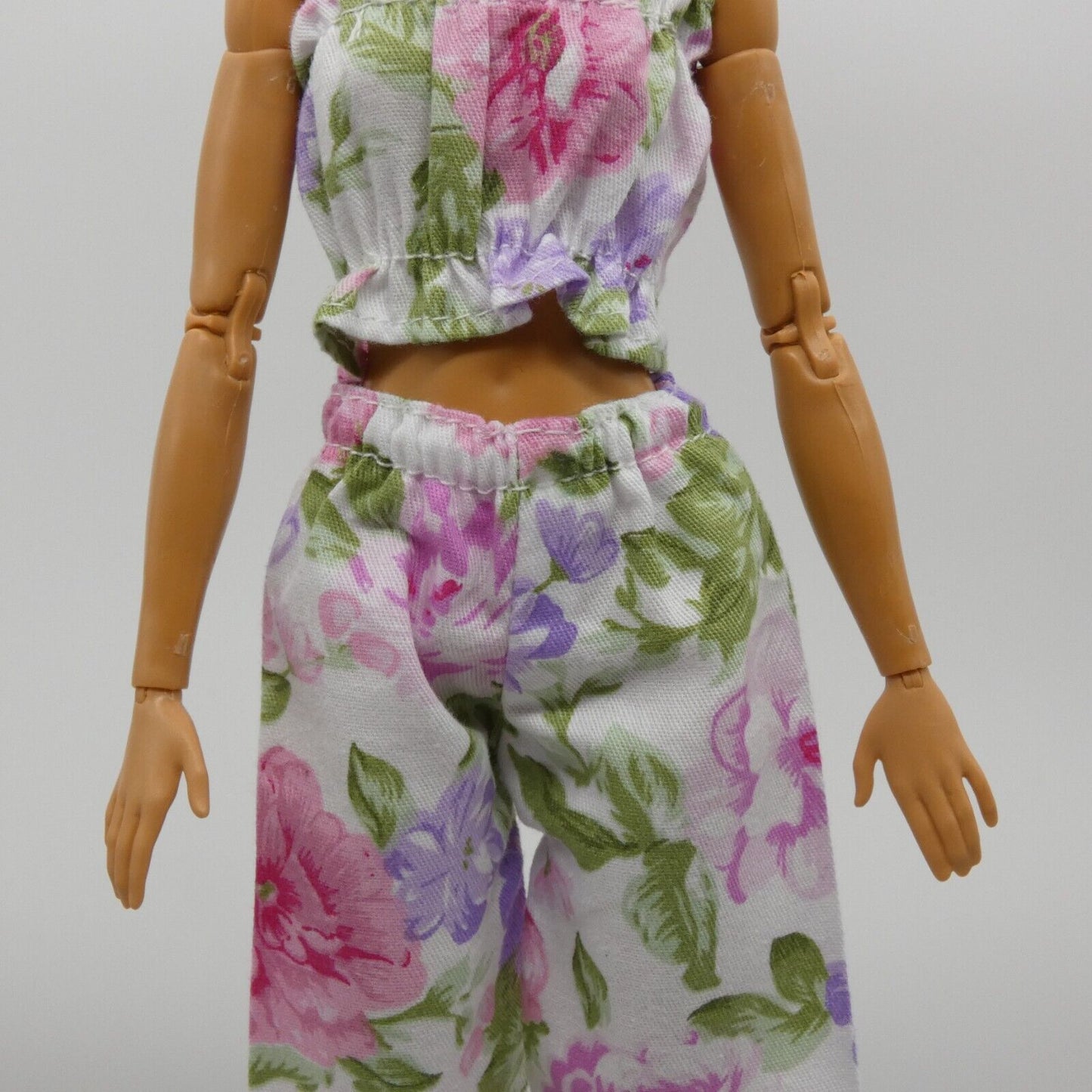 Barbie Doll Size Outfit Pink Floral Tank Top Wide Leg Pants Fit MTM Model Muse