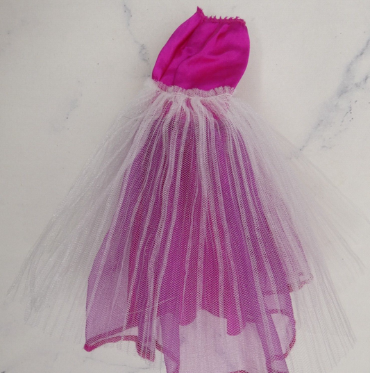 Barbie Doll Size Dress Pink Magenta Sleeveless Strapless Elastic Top Tulle Cover