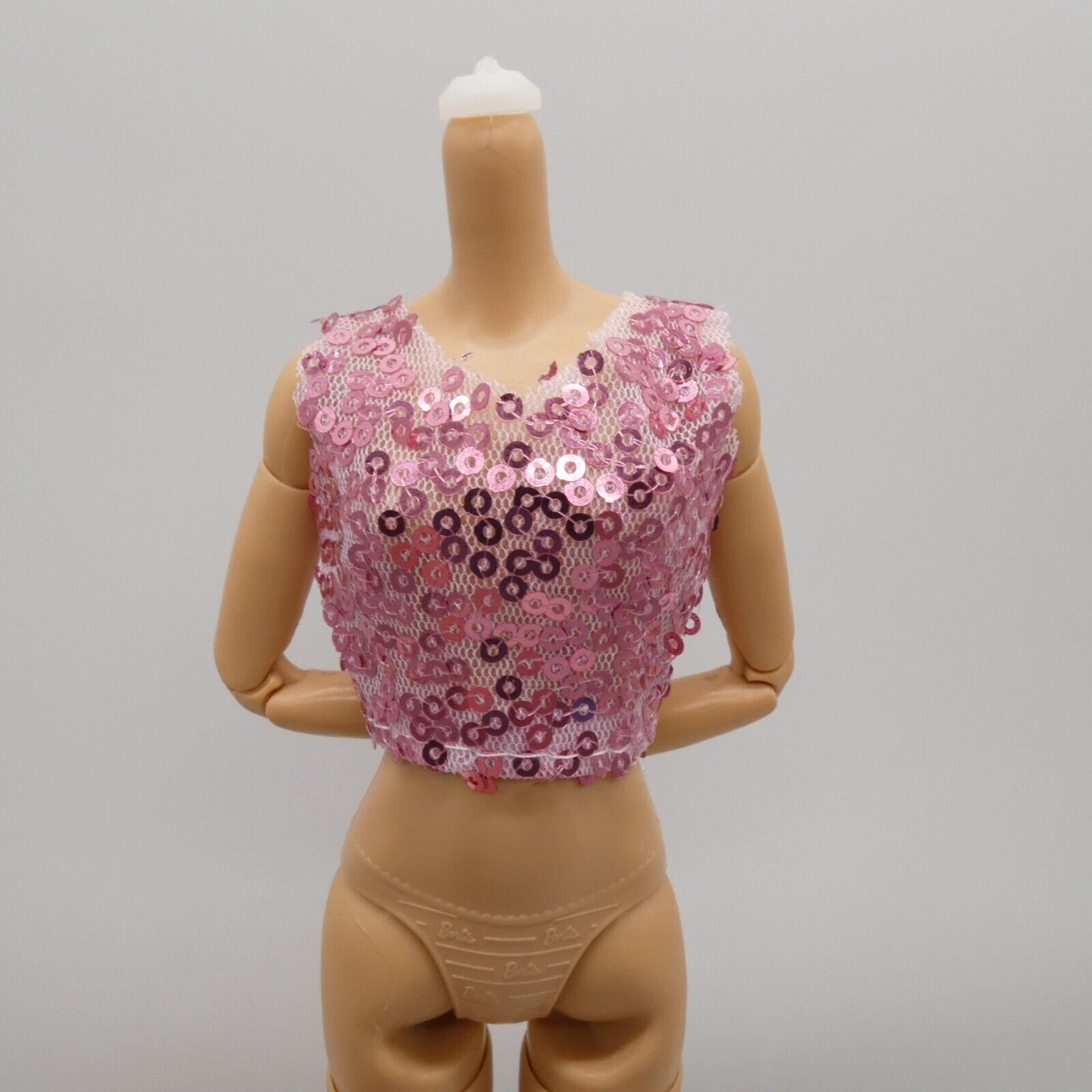 Barbie Doll Size Pink Sequins Tank Top Fishnet Base Fits MTM And Fashionistas