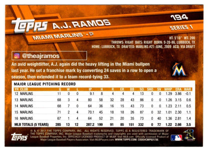 2017 Topps A.J. Ramos Miami Marlins #194