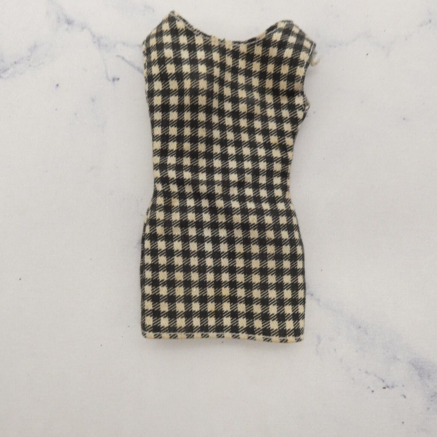 Barbie Doll Dress Black Off-White Gingham Checkered Tweed Like Genuine Mattel