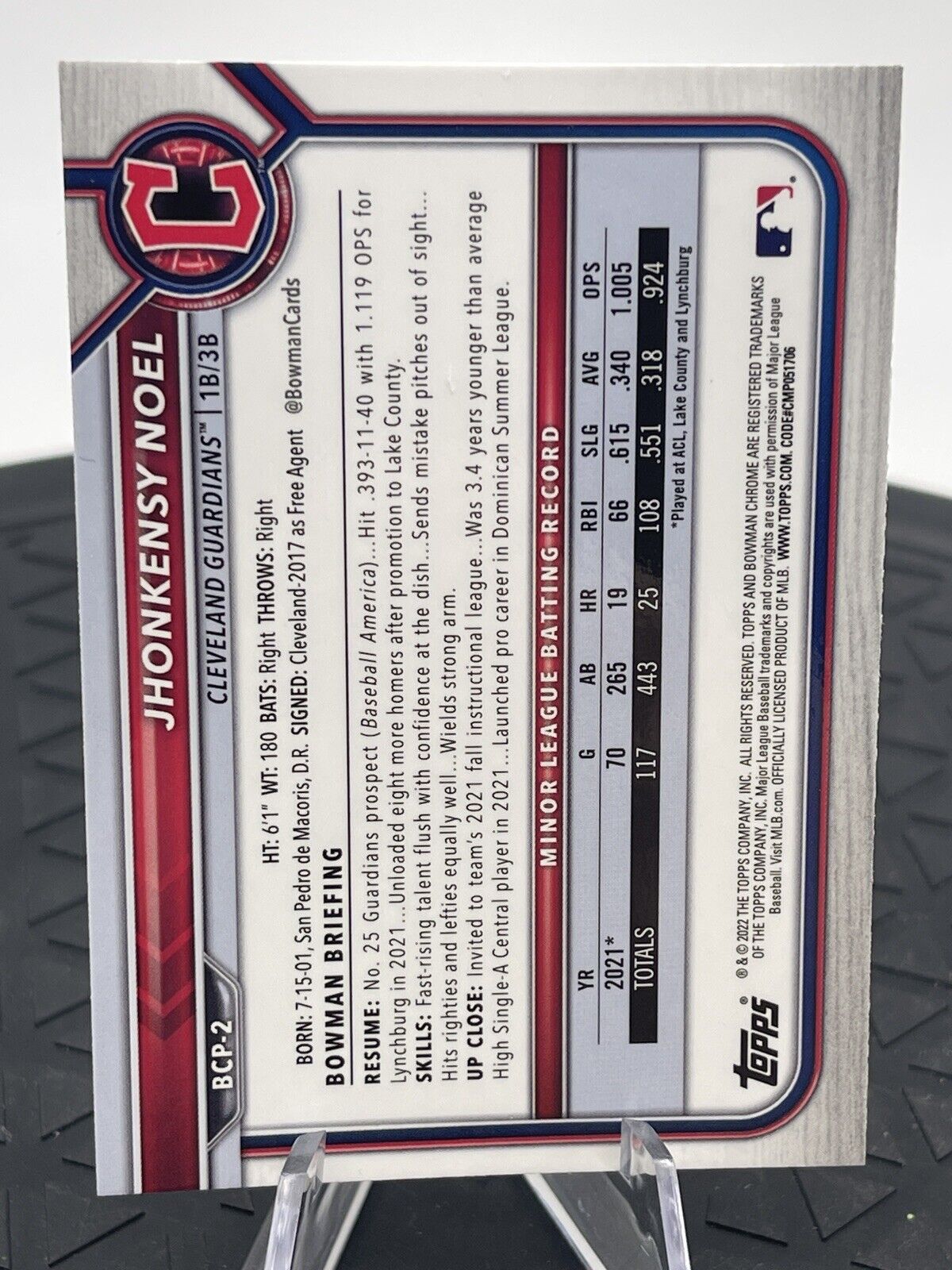 2022 Bowman Chrome Prospects Jhonkensy Noel 1st Bowman BCP-2 Cleveland Guardians