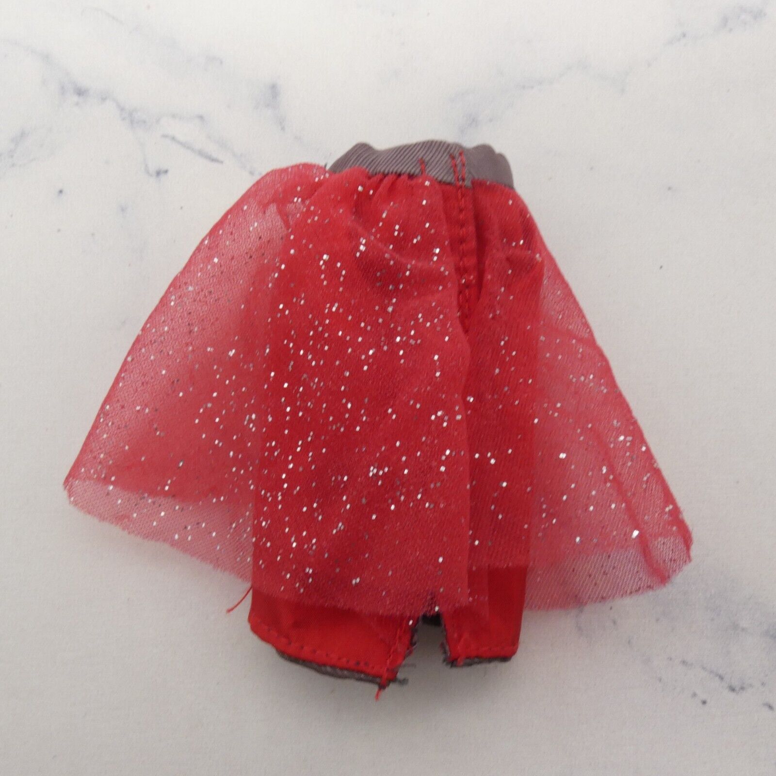 Barbie Doll Size Skirt Red Pencil Knee Length Tulle Glitter Gray Waistband