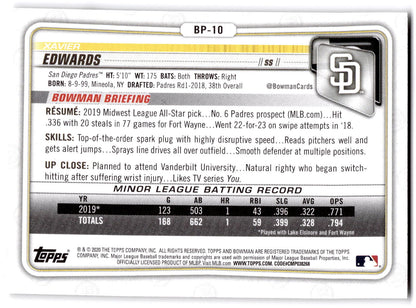 2020 Bowman #BP-10 Xavier Edwards 1st Bowman Prospects NRMT