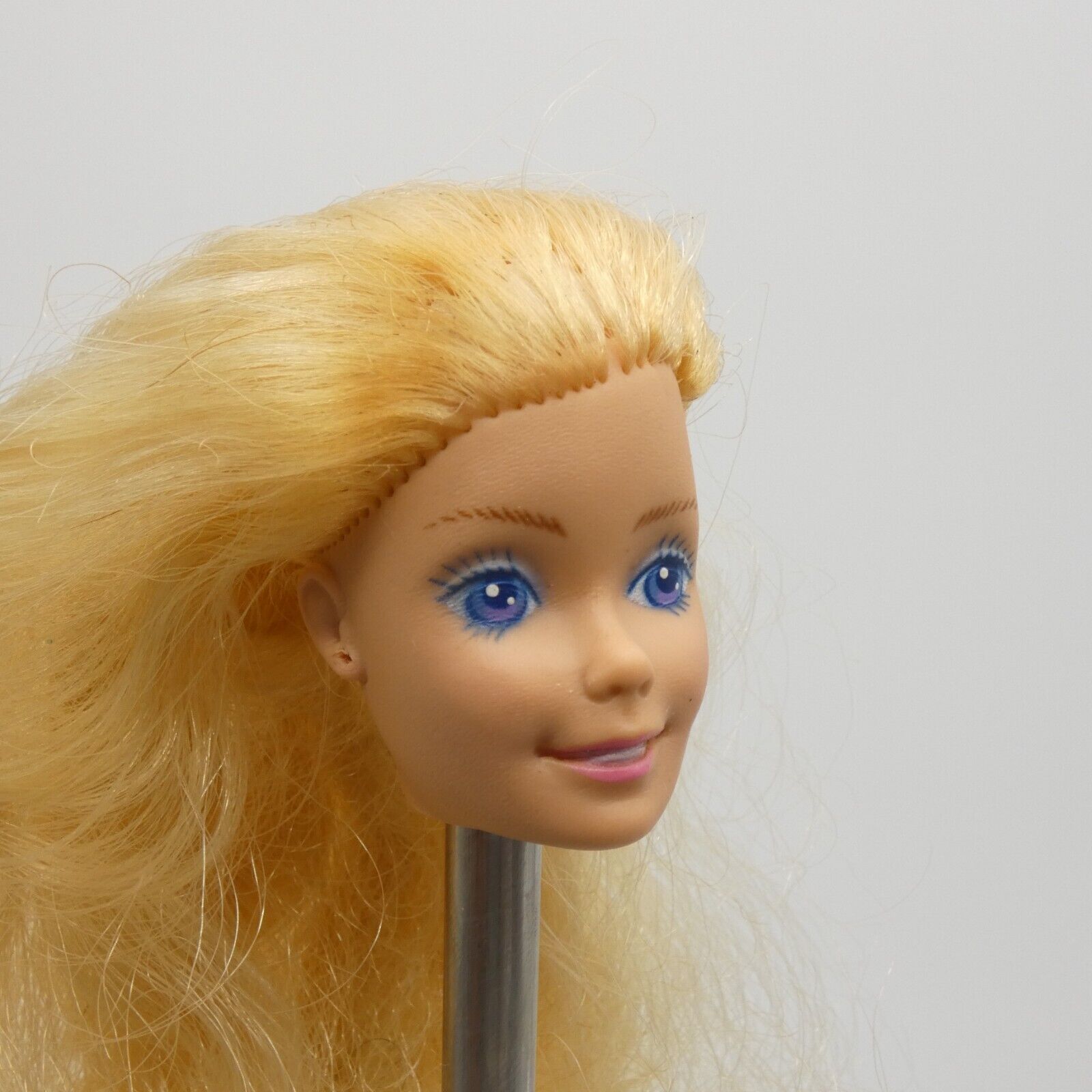 Barbie Doll Head Superstar Face Blonde Hair FOR REROOT Purple Eyes Mattel