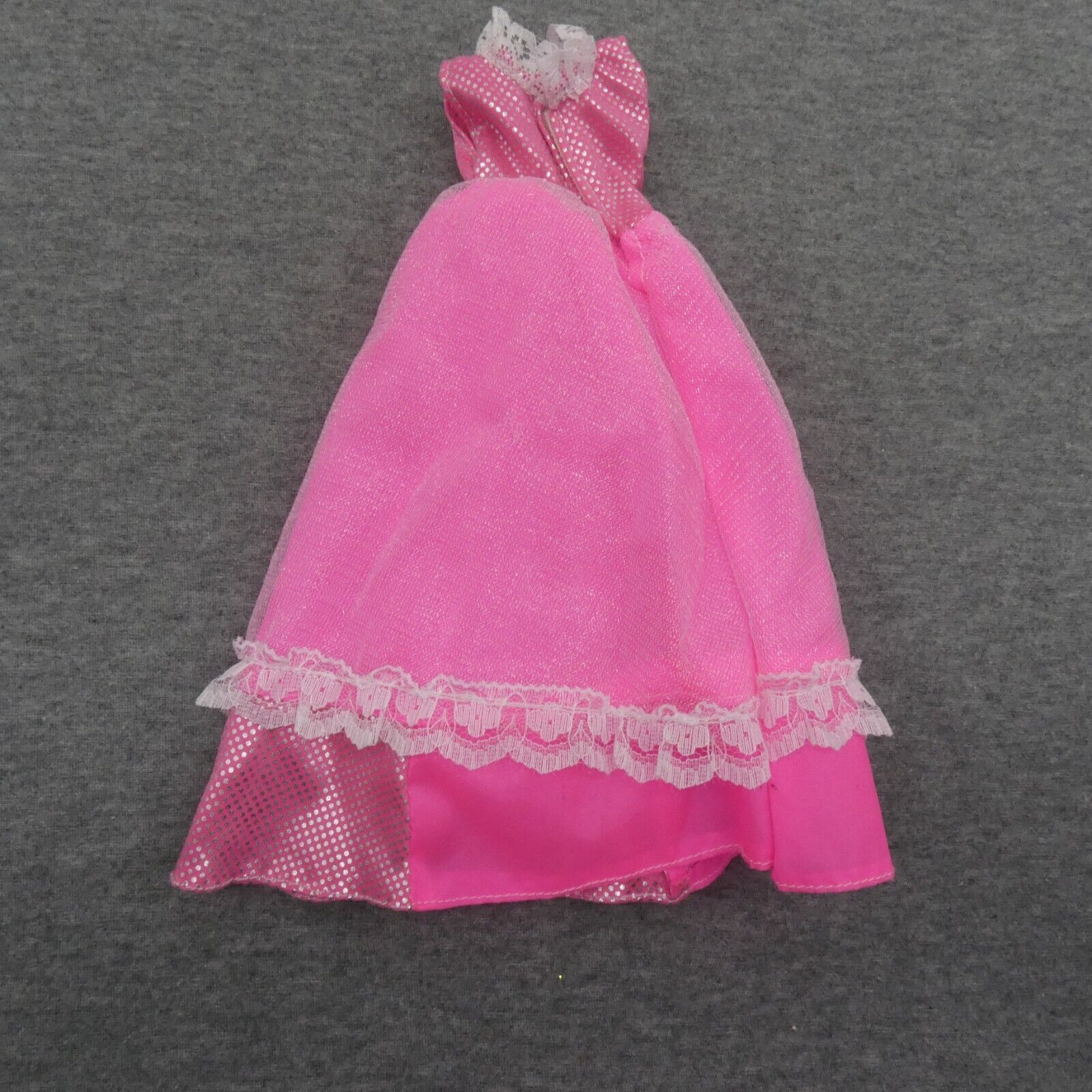 Barbie Doll Fashion Dress Pink Sleeveless Gown Tulle Lace Trim Mattel