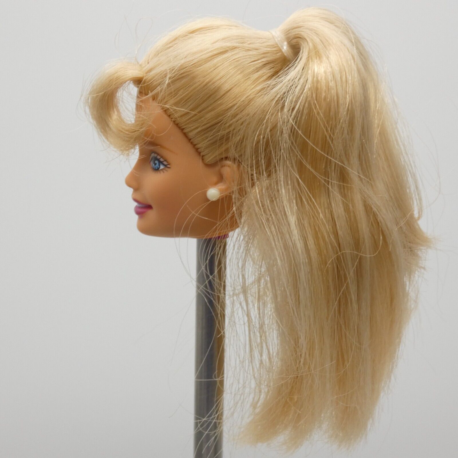 Barbie Doll Head Blonde Hair With Bangs Stud Earrings 2000 Millennium Grad 25707