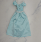 Barbie Doll Size Dress Aqua Blue Short Sleeve Silky Satin Like Faux Fur Accents