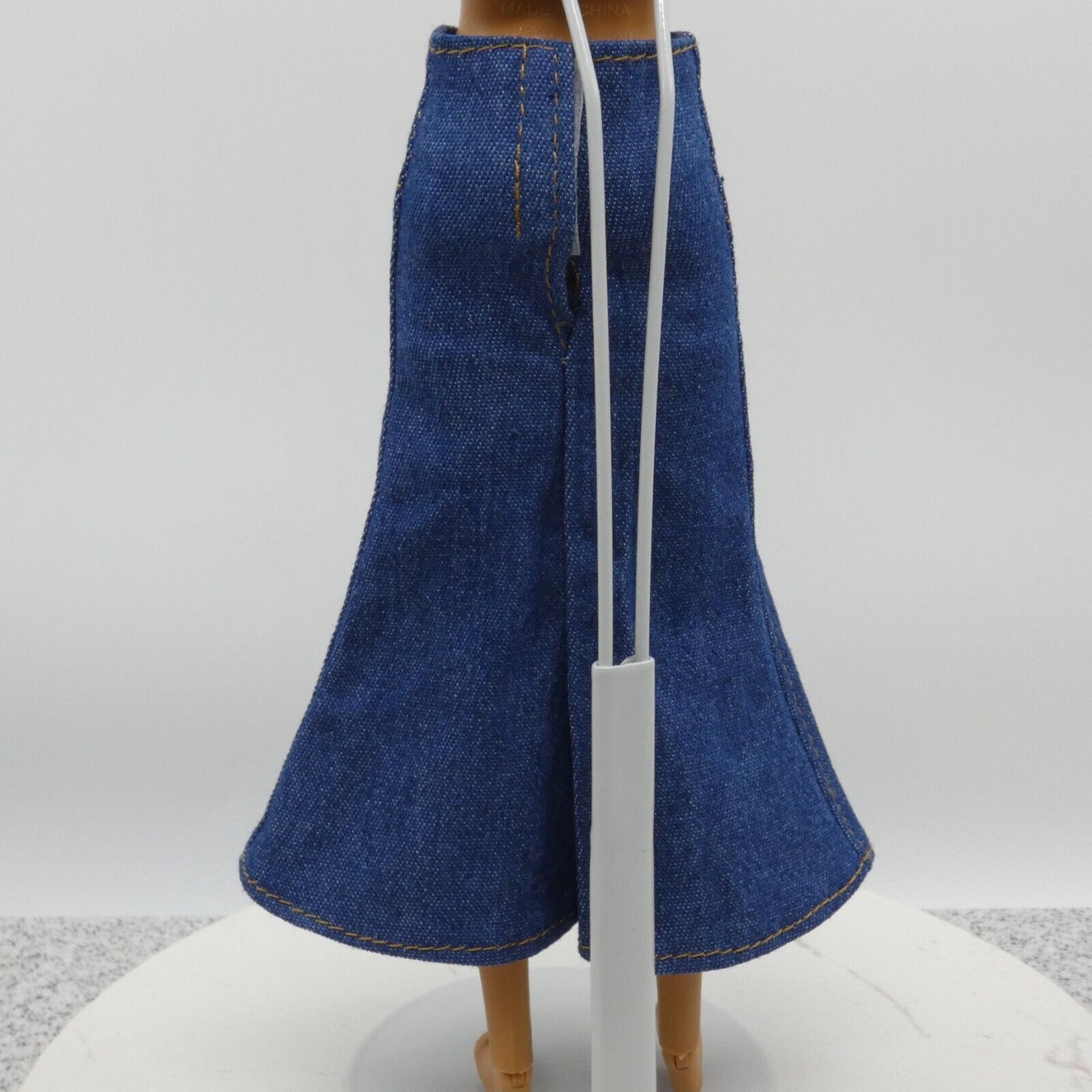 Barbie Doll Size Long Skirt Blue Denim Maxi A Line Ankle Slit Fits Model Muse