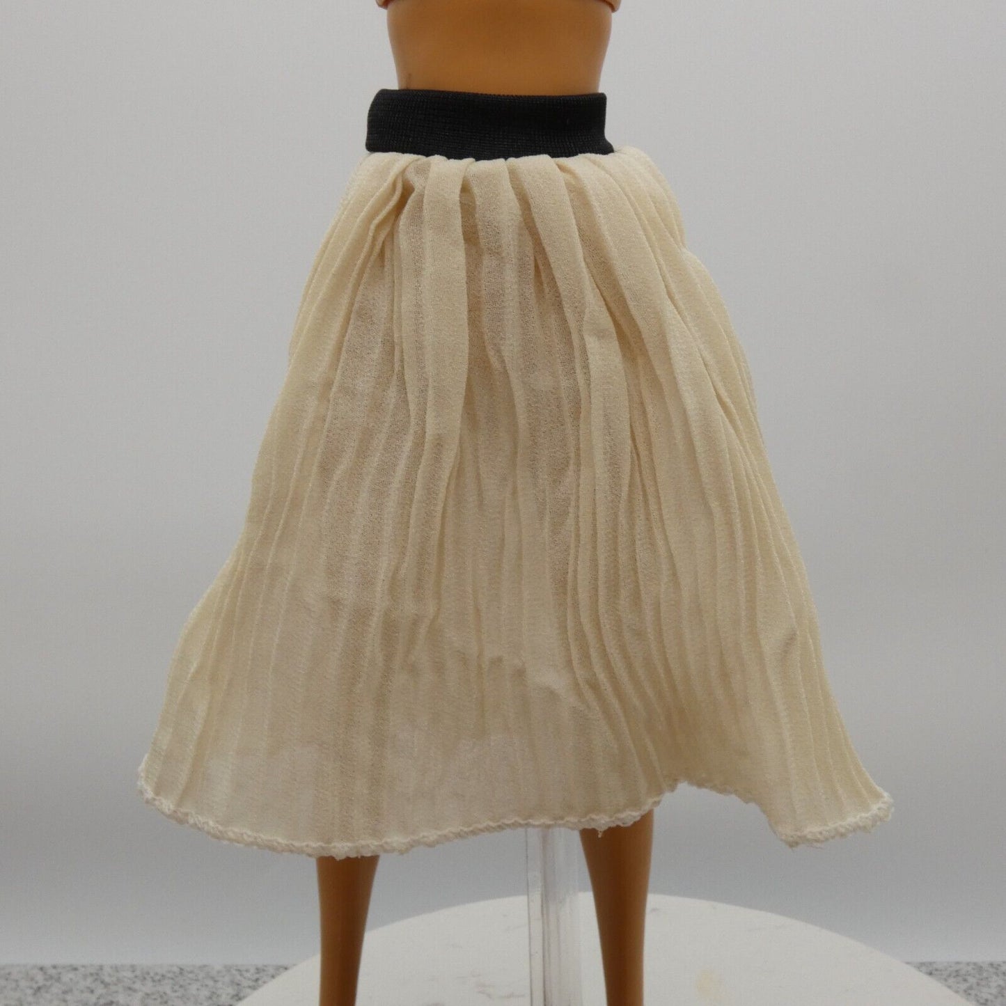 Barbie Doll Size Off White Pleated Skirt Black Waist Band Bellow The Knee