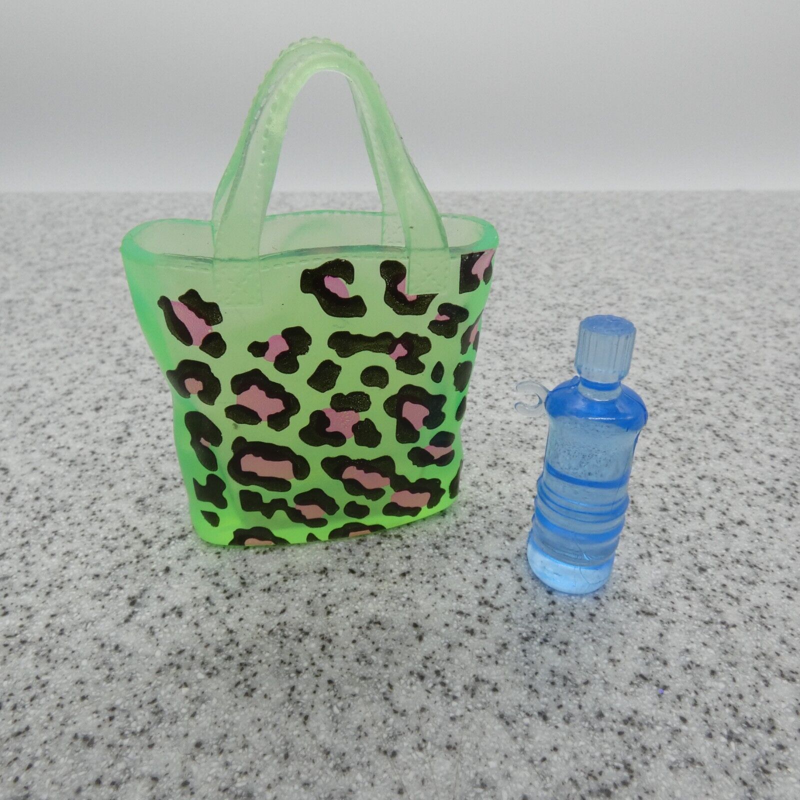 Barbie Doll Size Leopard Print Tote Bag Neon Green Blue Water Bottle Accessories